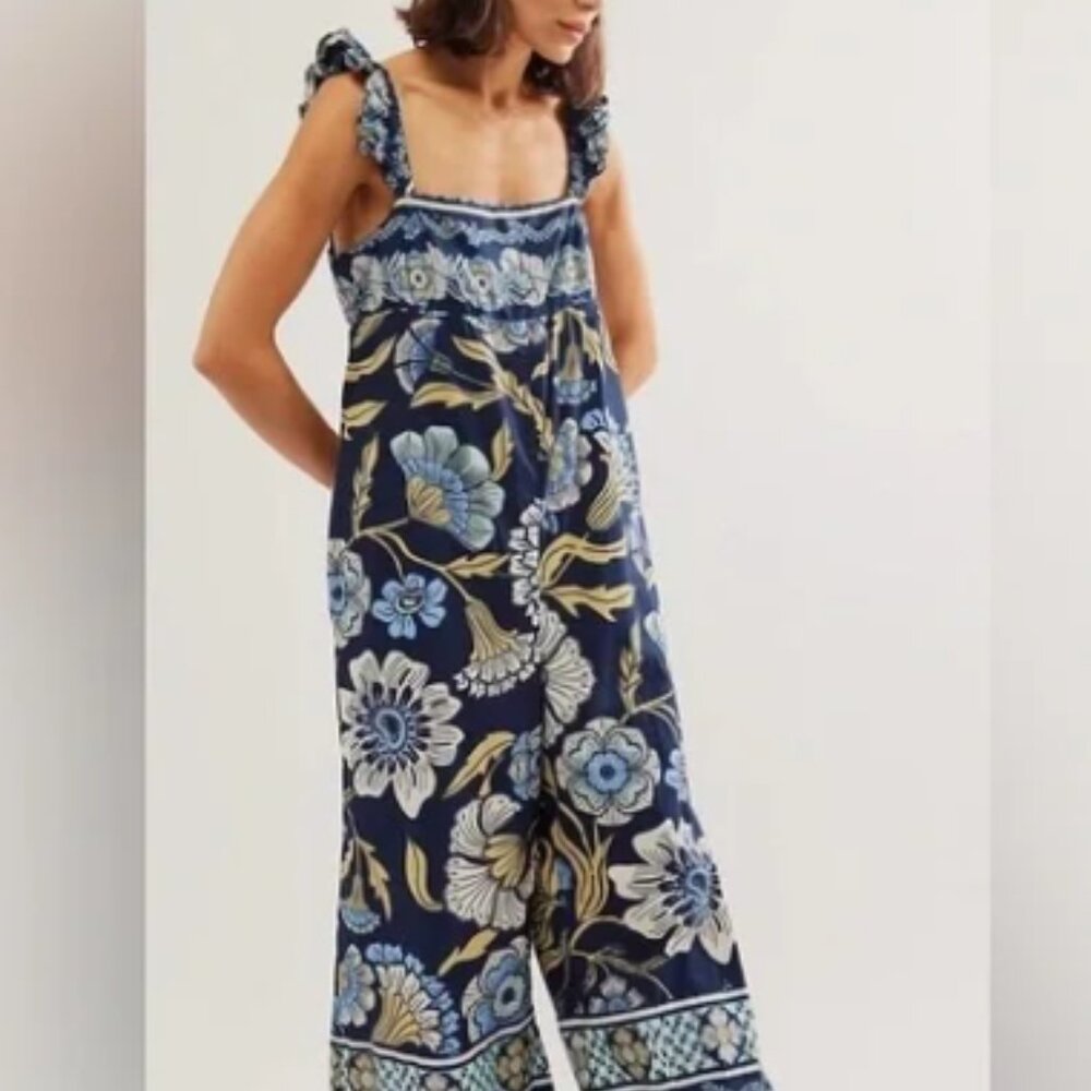 Free People Blue Floral Jumpsuit